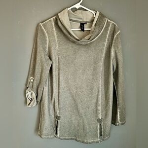 Focus Casual Life Womens Size S Gray Top Mock Turtleneck Cowl Tab Sleeve Shirt